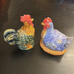 Colorful Rooster and Hen Salt & Pepper Shakers Figurine Set